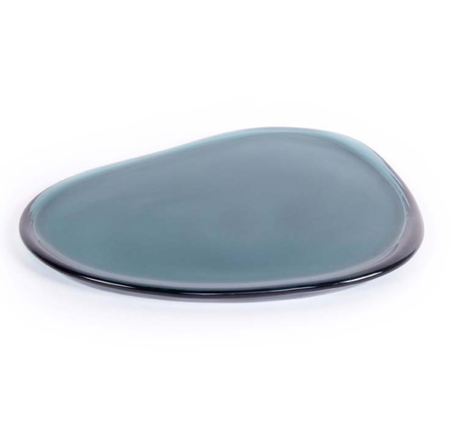 Large blue glass platter - Plat verre 24cmx30cm